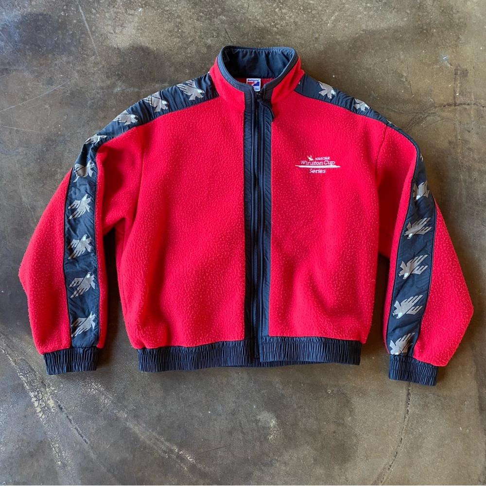 VTG 90s Rare NASCAR Winston Cup Series Fleece Embroidered Red Black Jacket